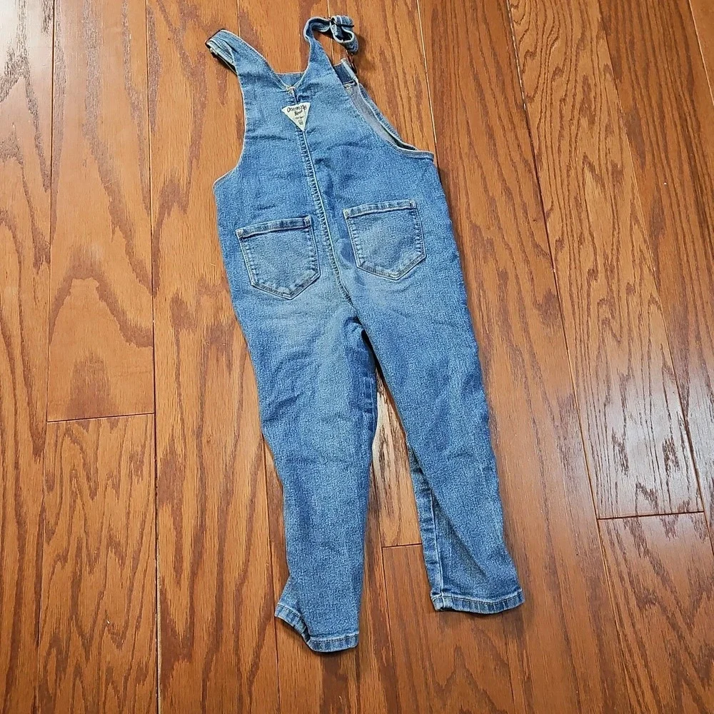 Vintage OshKosh B'Gosh Kids Overalls Size 4T Blue Denim Floral Embroidery